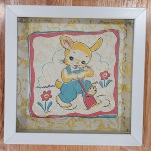 Kitchy Vintage Bunny Handkerchief And Lace Shadow Box Garden Easter